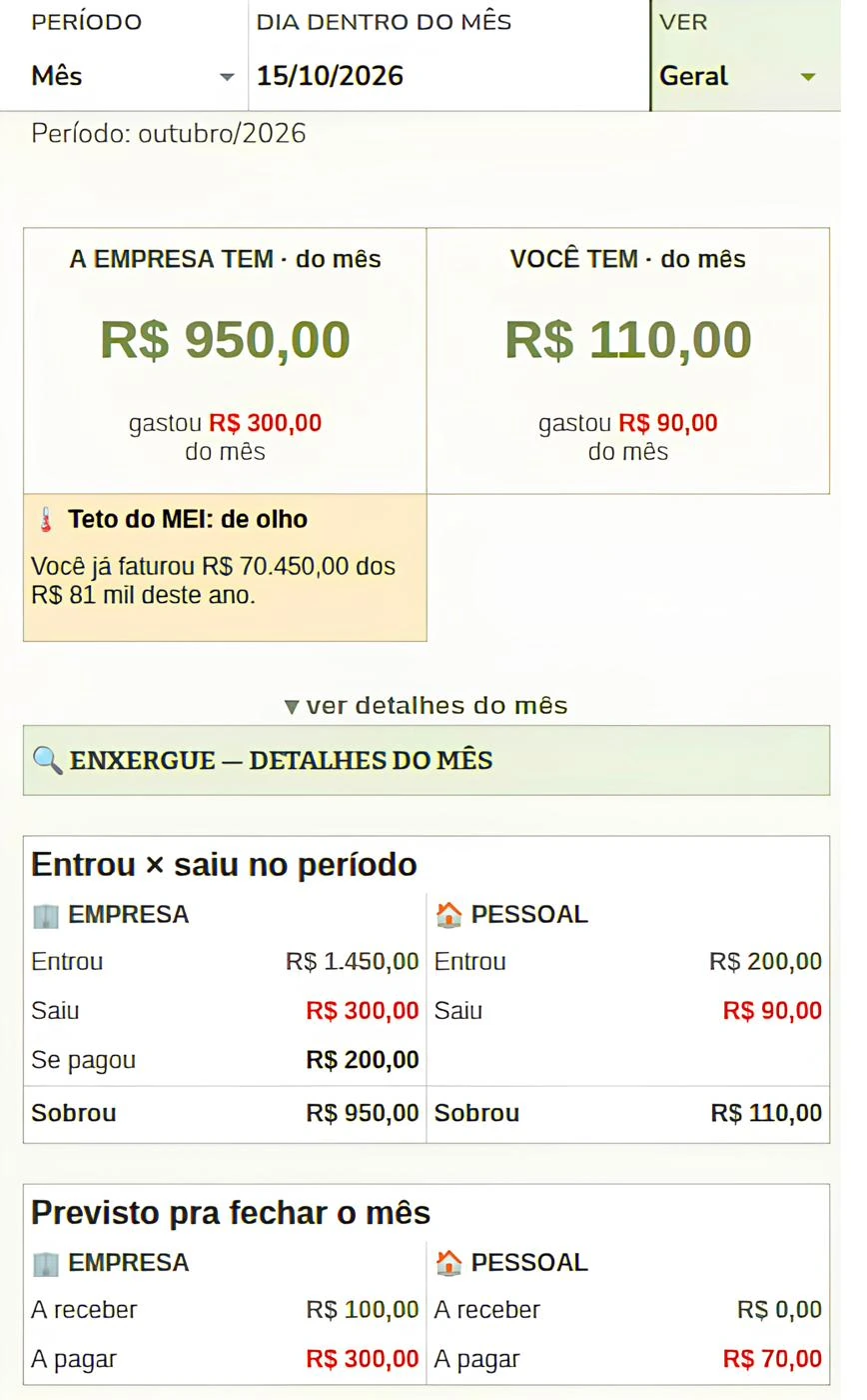 Relatório da planilha com o filtro Geral.