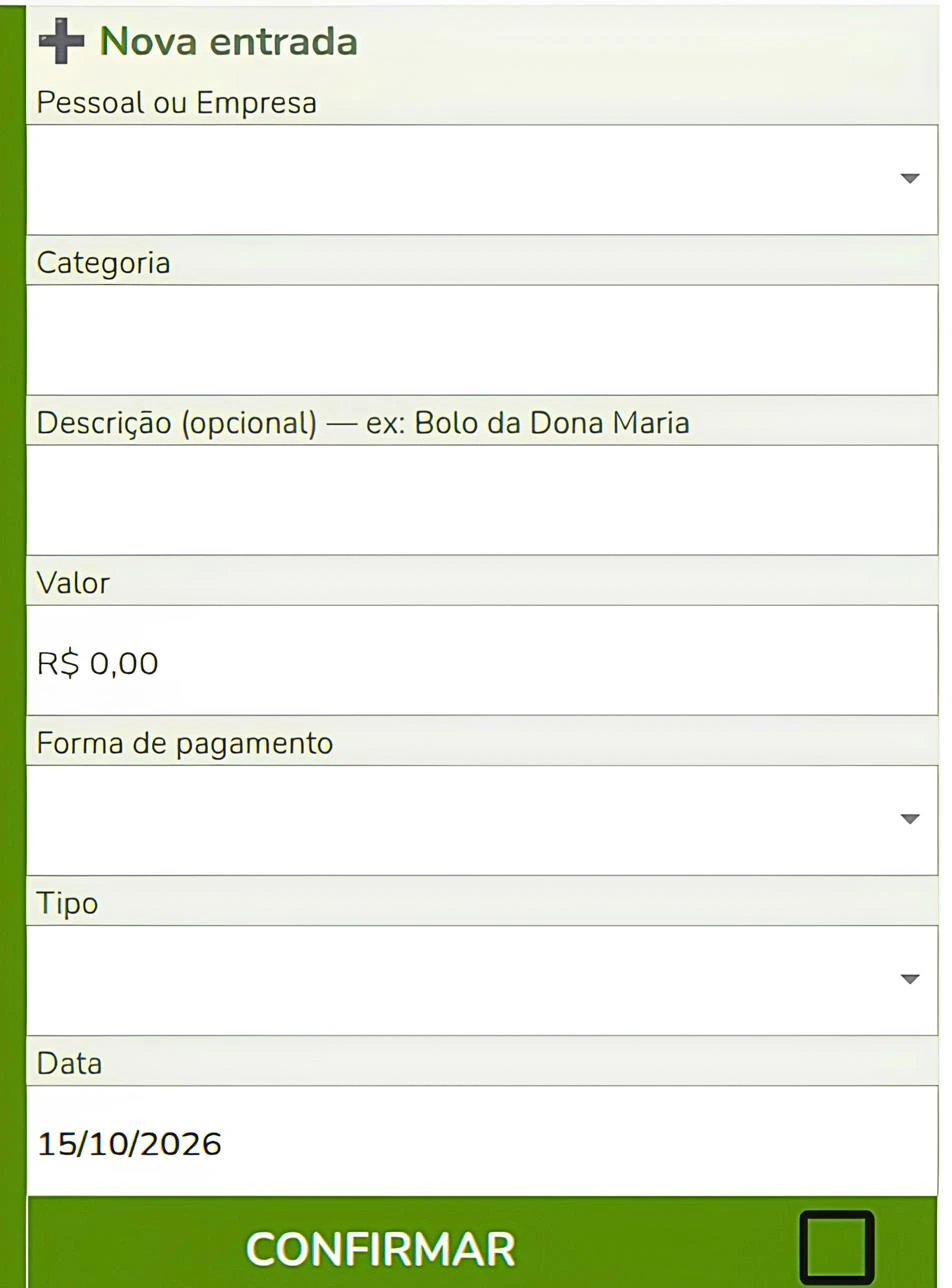 Tela Nova entrada da planilha Minha Finança.